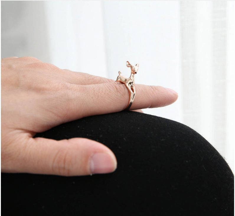 Retro Cute Rings Bambi Beer Wrap Rings Adjustable Reindeer Horn Ring in Gold Charms Cocktail