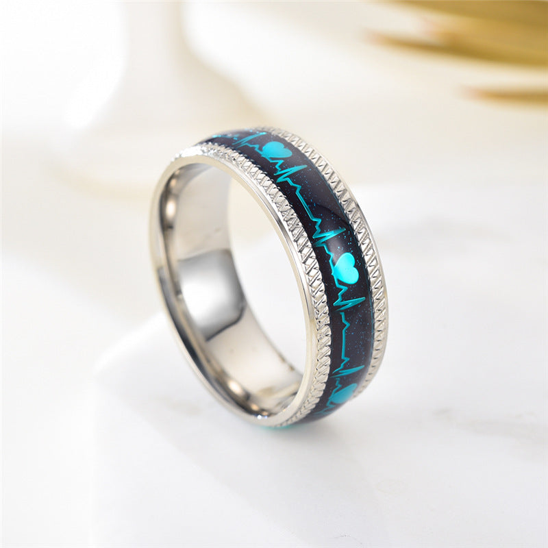 ECG Stainless Steel Ring Couple 8mm Men's Ring Jewelry