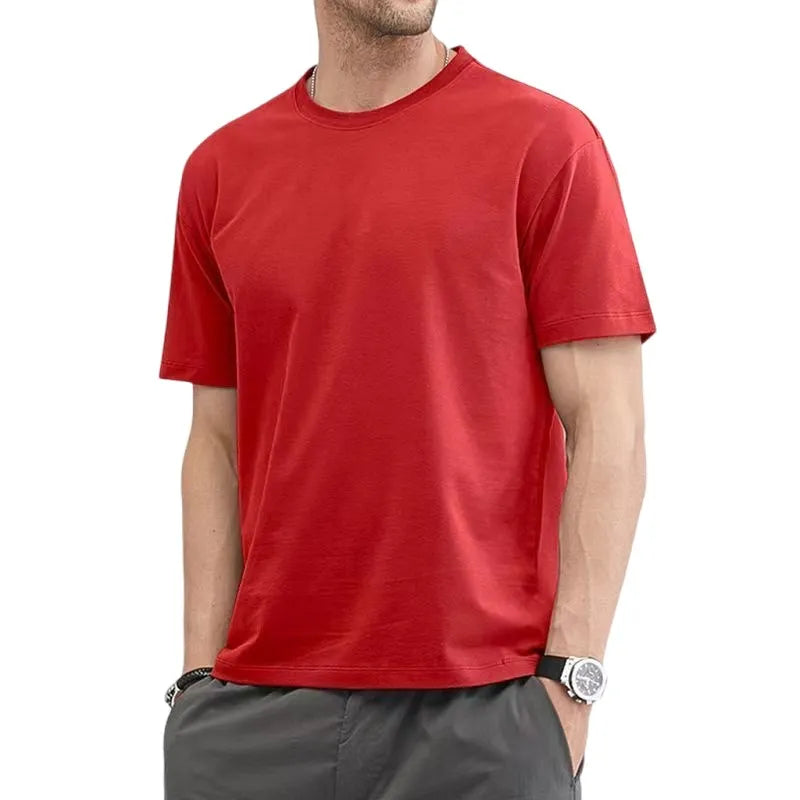 เสื้อยืดสำหรับผู้ชายฤดูร้อนผ้าฝ้ายสีทึบว่างเปล่าเสื้อยืดO-คอผู้ชายเสื้อผ้าขนาดบวกMถึง5XL