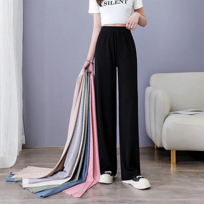 2024 High Waist Loose Straight Casual Pant Female Outdoor Black Trousers