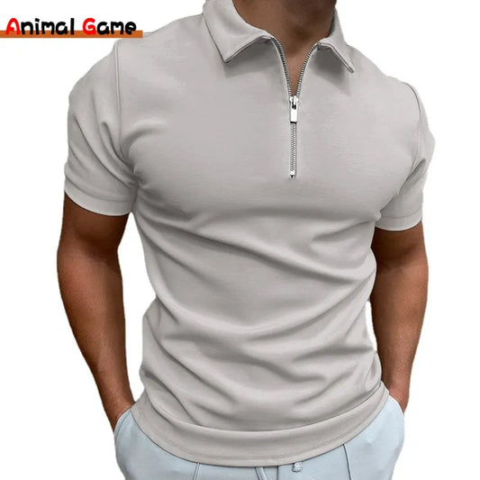 Turn-Down Collar Zipper Casual T-shirts for Men