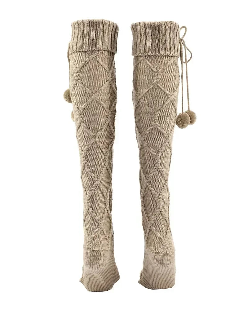 Braided Bowknot Decor Skinny Long Stockings